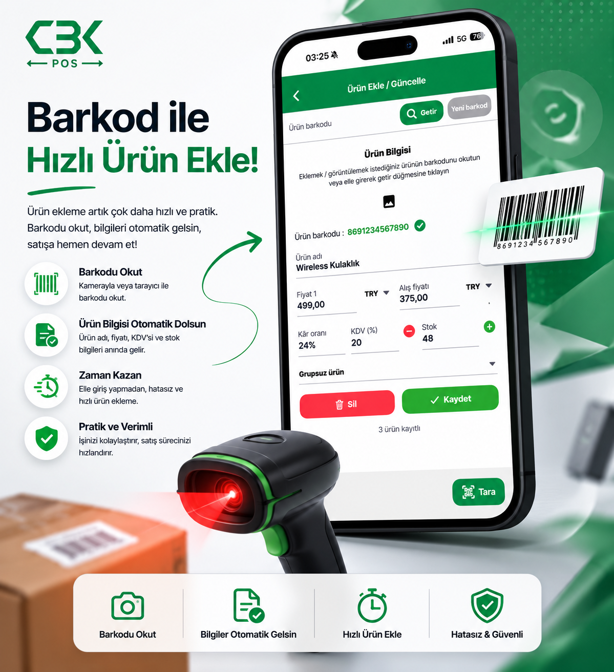 Barkod ile ürün ekleme